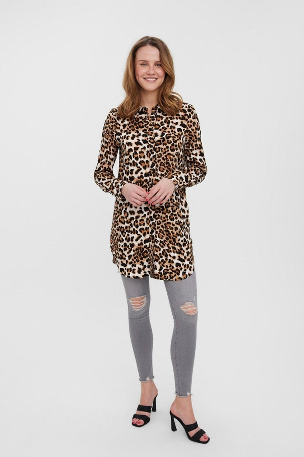 Camisa larga fácil - Tan