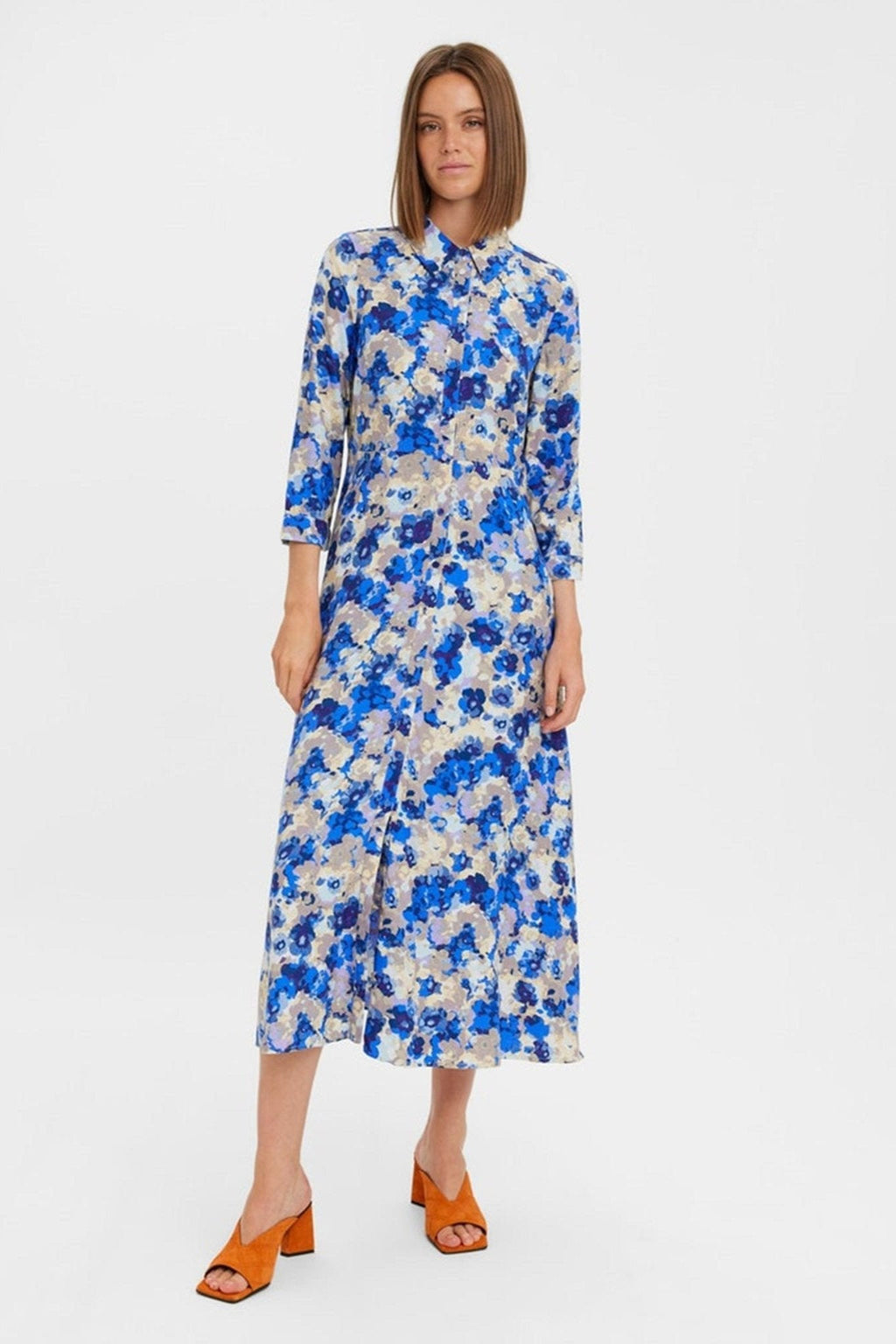 Vestido de camisa Elly 3/4 - Azul Náutico