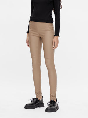 Belle Coated Leggings - Beige - TeeShoppen Group™ - Pants - Object