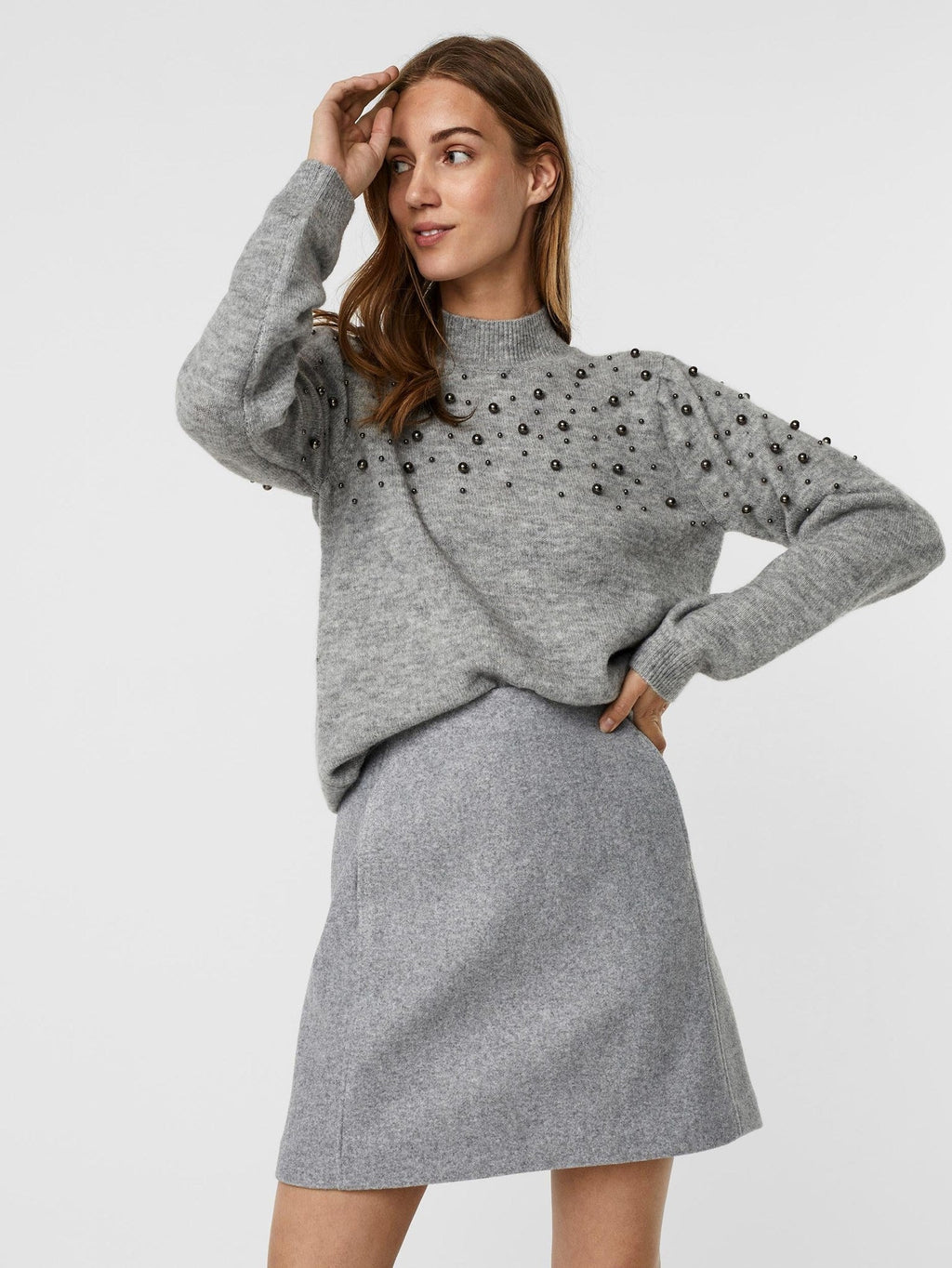Emilia High Neck Sweater - Light gray
