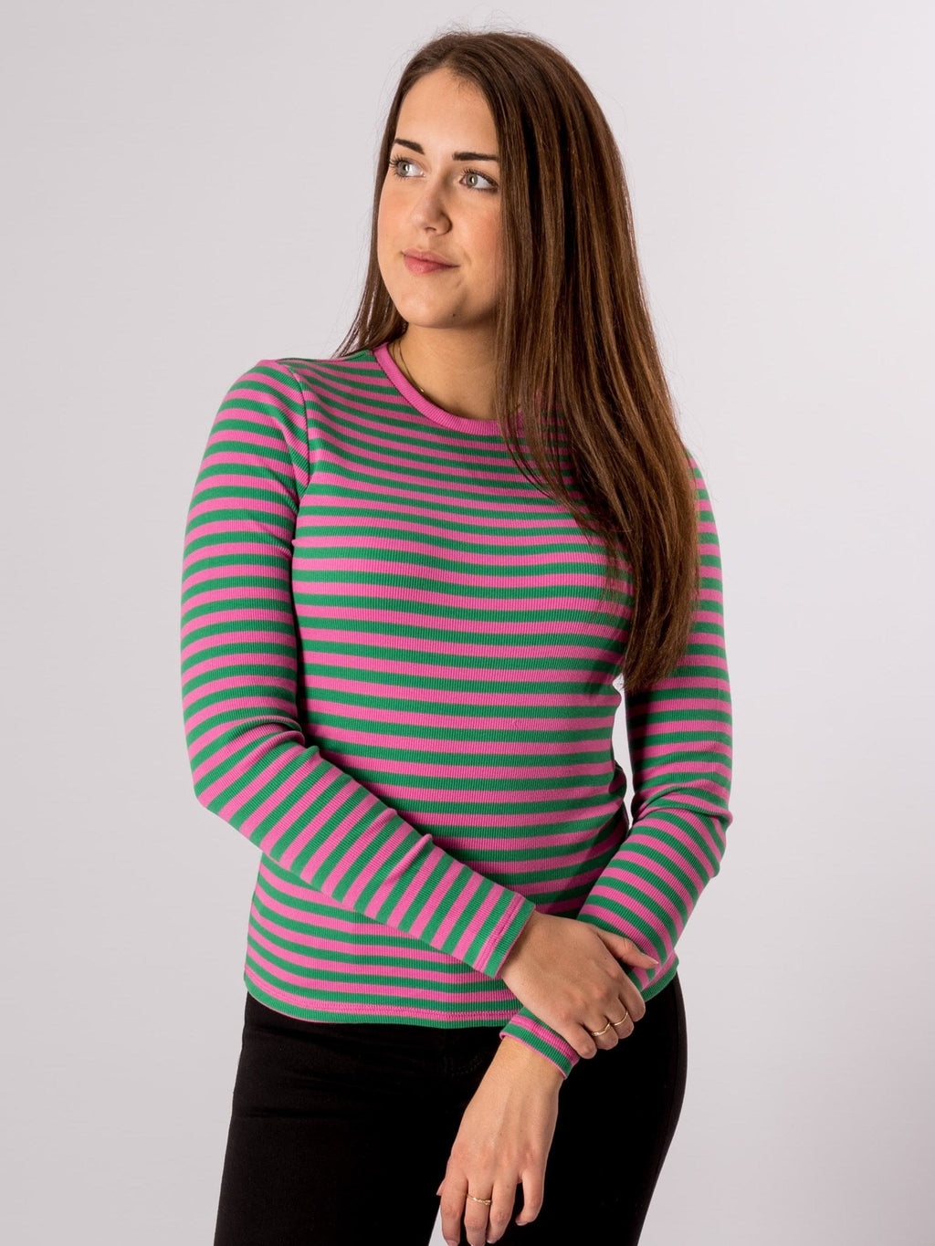 Línea de manga larga suéter - Super Pink/Jelly Bean