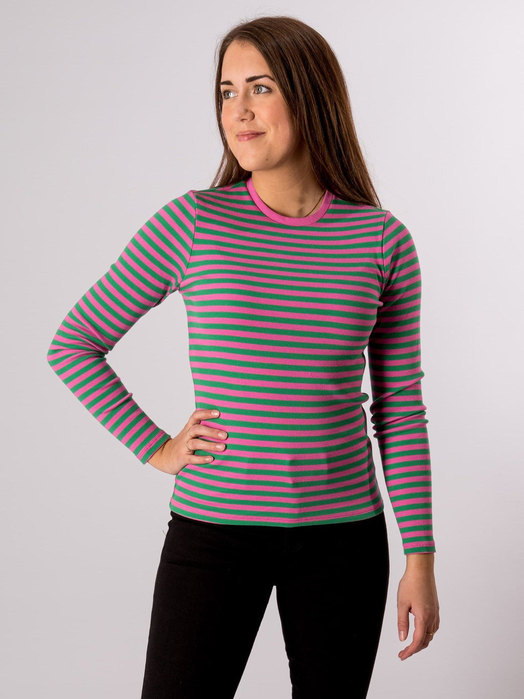 Línea de manga larga suéter - Super Pink/Jelly Bean