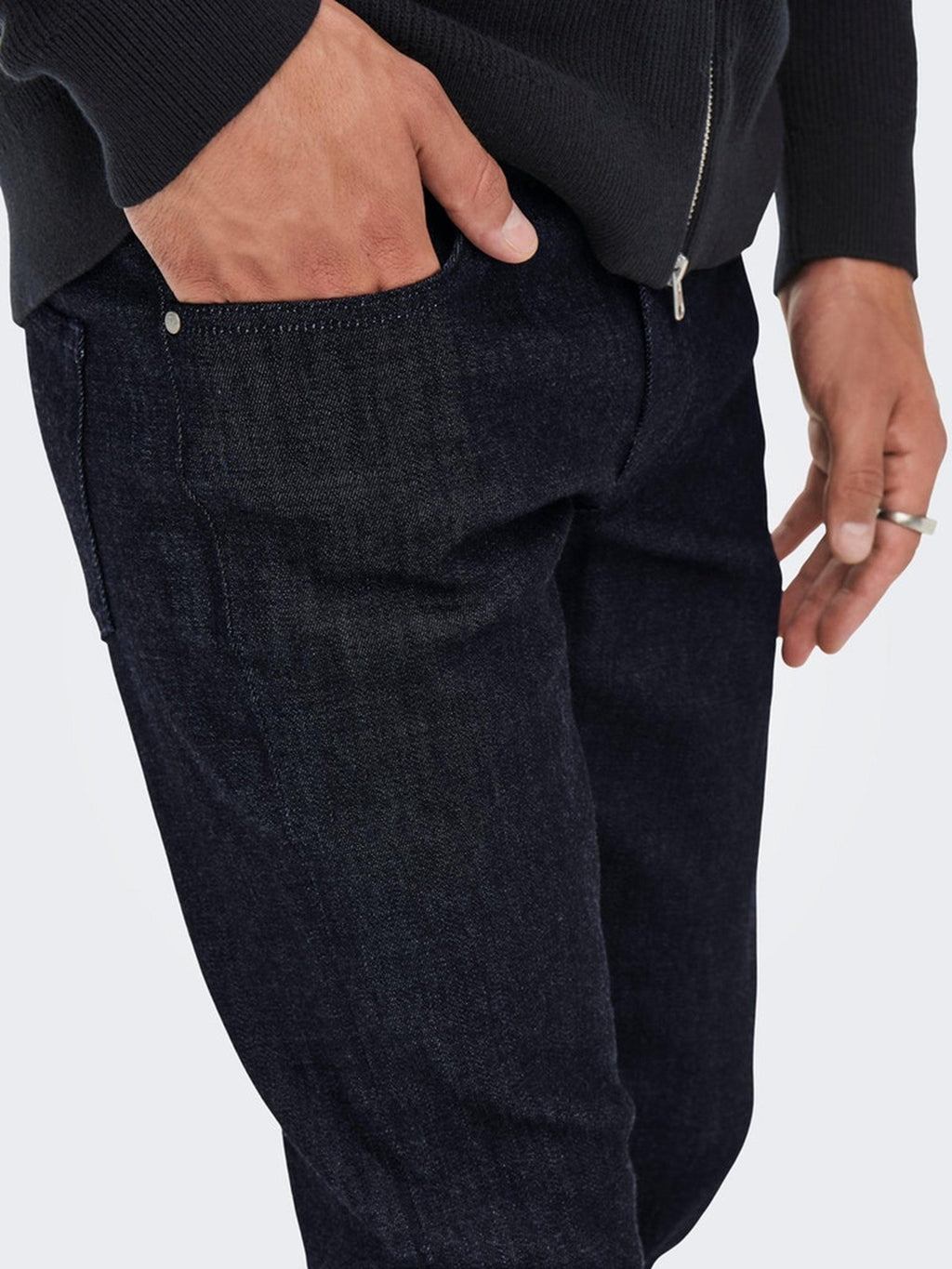 Jeans crudos de telar delgados - mezclilla azul