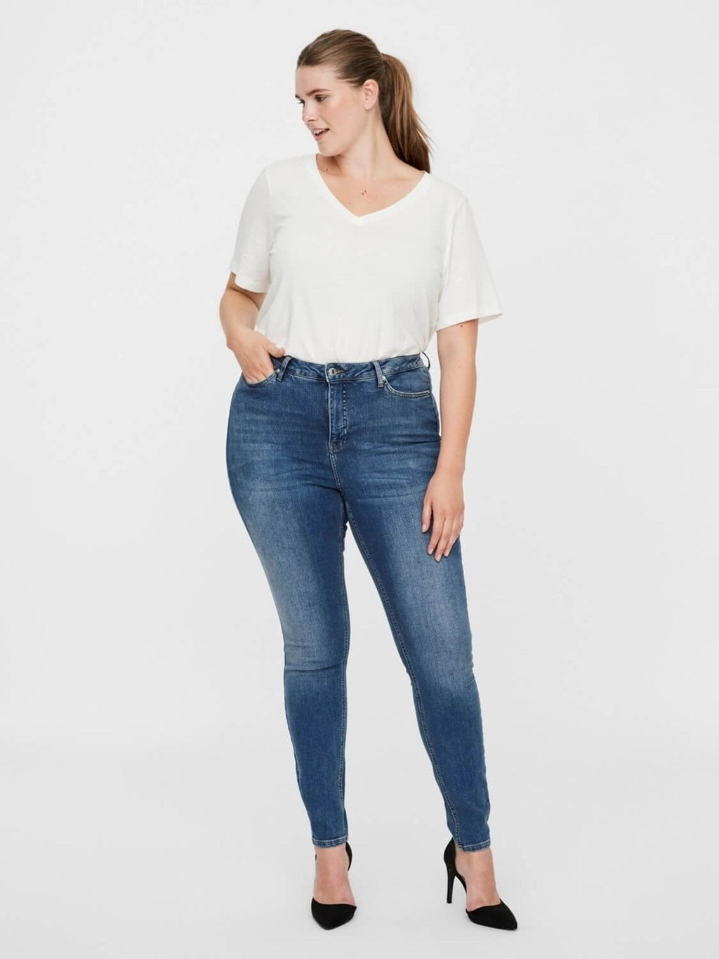Lora Jeans de cintura alta (curva) - mezclilla azul medio