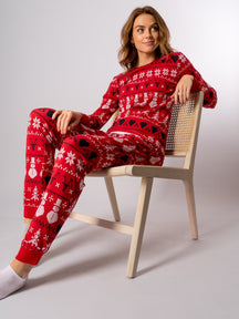 Pajama de mujeres con copas de nieve - rojo